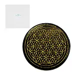 Scheibe Schungit "Blume des Lebens" goldfarben, 9cm, in Geschenkschachel