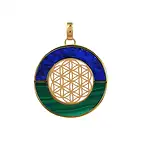 Anhänger Malachit, Lapis Lazuli Blume des Lebens, 4,0cm, vergoldet