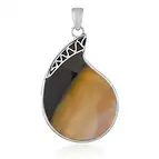 Anhänger Perlmutt, Yin Yang Flamme (40 x 30mm), 5,5cm, rhodiniert
