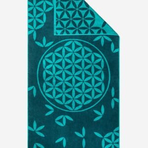 Frotteehandtuch Blume des Lebens Smaragdgrün Rosenquarz und Amethyst