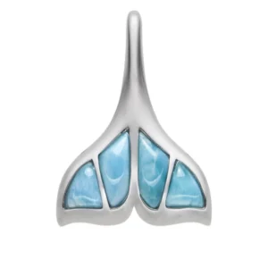Anhänger Larimar, Walflosse, 2,5cm, rhodiniert