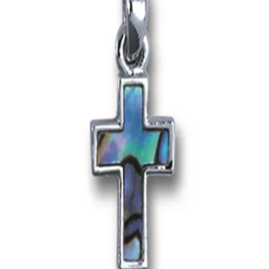 Anhänger Kreuz klein (1,5cm), Paua-Muschel, mit Kette