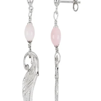 Ohrstecker Rosenquarz-Kugel, Flügel, 4,4cm, rhodiniert
