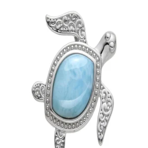 Anhänger Larimar, Schildkröte (Wasserschildkröte), 2,6cm, rhodiniert