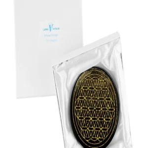 Scheibe Schungit "Blume des Lebens" goldfarben, 9cm, in Geschenkschachel