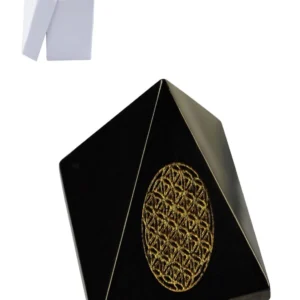 Pyramide Schungit (stab.) 06cm, mit "Blume des Lebens", in Geschenkschachtel