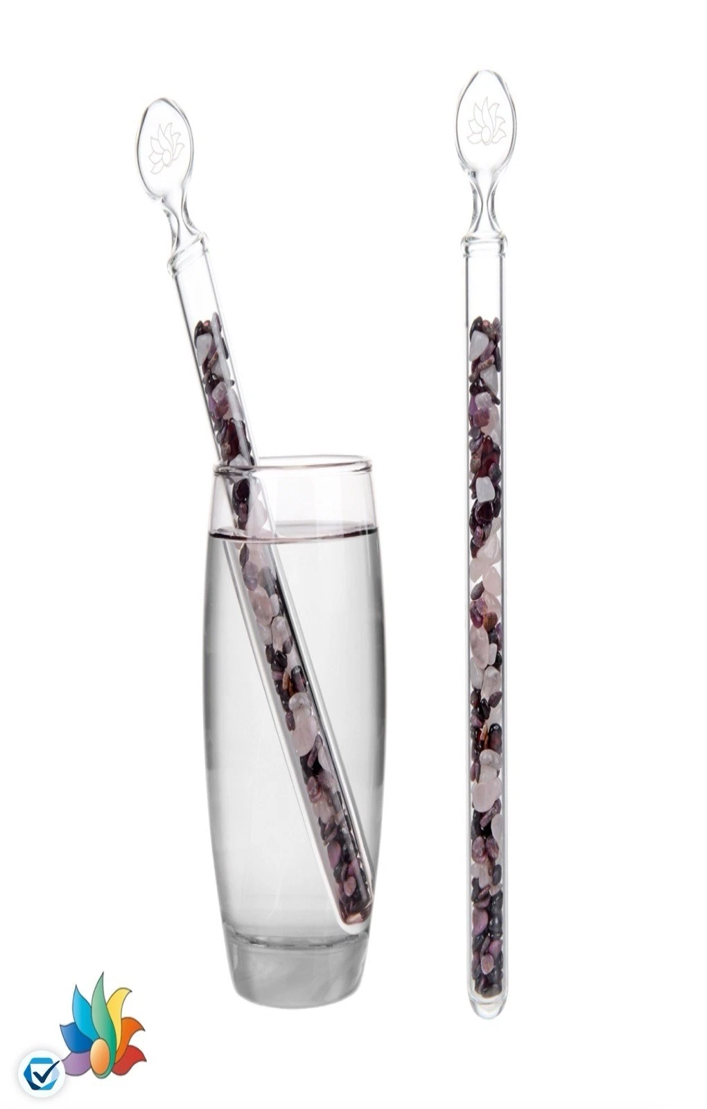 Kristall-Vitalstab "Lebensfreude" (Granat, Rubin, Rosenquarz), 20cm