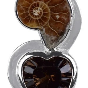 Anhänger Ammonit, Rauchquarz-Herz facettiert, 3,4cm, rhodiniert