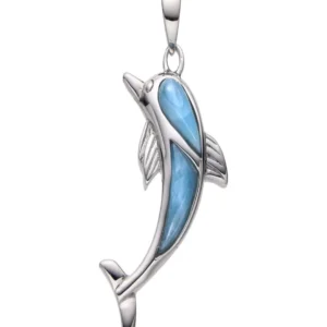 Anhänger Larimar, Delfin, 2,7cm, rhodiniert
