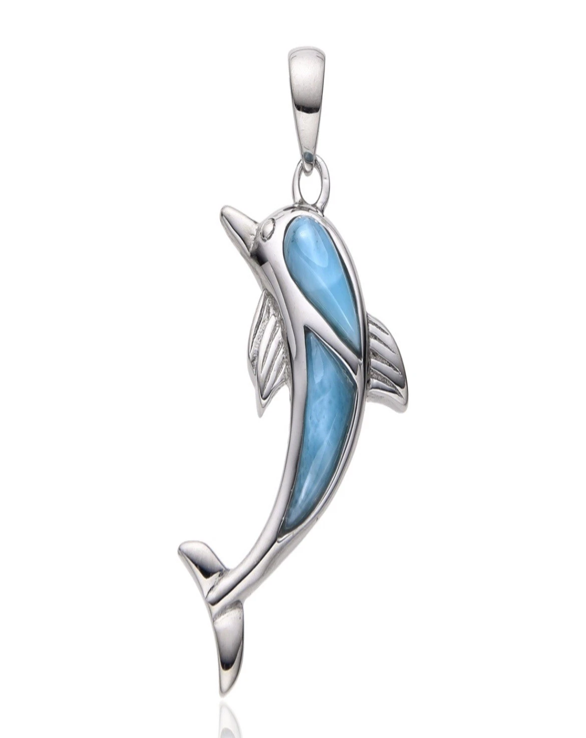 Anhänger Larimar, Delfin, 2,7cm, rhodiniert