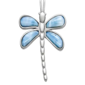 Anhänger Larimar, Libelle, 2,8cm, rhodiniert