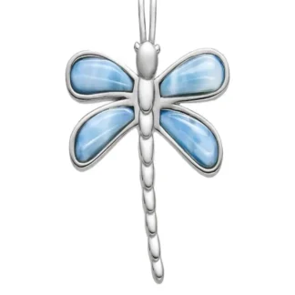 Anhänger Larimar, Libelle, 2,8cm, rhodiniert