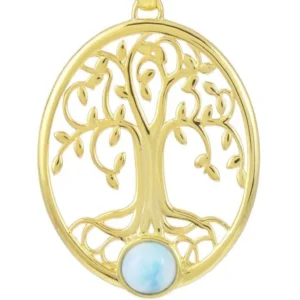 Anhänger Larimar, Lebensbaum, 4,2cm, vergoldet
