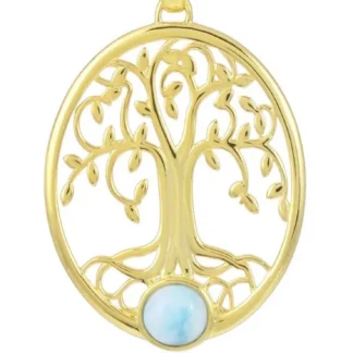 Anhänger Larimar, Lebensbaum, 4,2cm, vergoldet