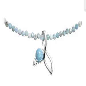 Kette Larimar mit Anhänger Walflosse, rhodiniert