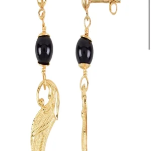 Ohrstecker Schörl-Kugel (stab.), Flügel, 4,4cm, vergoldet