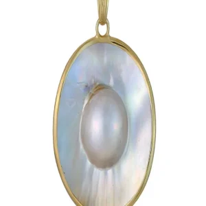 Anhänger Mabé-Perle, rund (25mm), 3,5cm, vergoldet