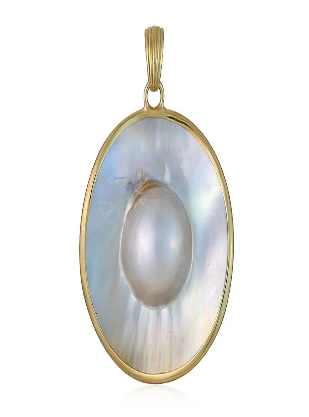 Anhänger Mabé-Perle, rund (25mm), 3,5cm, vergoldet