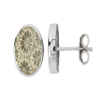Ohrstecker versteinerte Koralle rund (12mm), 1,4cm, platiniert