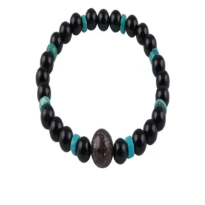 Kinder - Armband, Onyx (gef.), Türkis, Dino-Knochen, 14cm