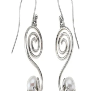 Ohrhänger Spirale mit Perle, 3,0cm, rhodiniert