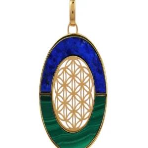 Anhänger Malachit, Lapis Lazuli Blume des Lebens, 4,0cm, vergoldet