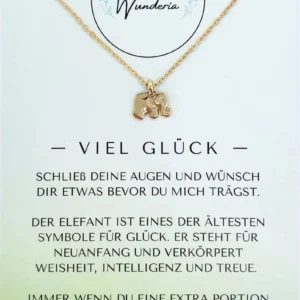 Viel Glück Wunschkette Elefant Halskette Kette mit positiver Botschaft gold