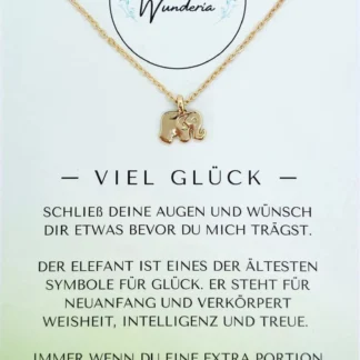 Viel Glück Wunschkette Elefant Halskette Kette mit positiver Botschaft gold