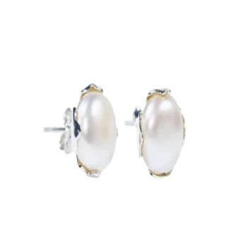 Ohrstecker Perle weiß rund (10mm), gezackte Fassung