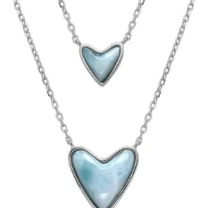 Collier Larimar, Herzen (14mm, 9mm), rhodiniert