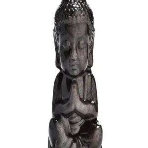Gravur Buddha betend, Silberglanz-Obsidian, 6,0cm, poliert