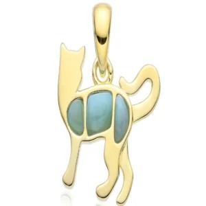 Anhänger Larimar, Katze, 1,5cm, vergoldet