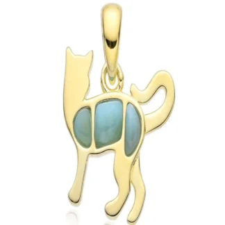 Anhänger Larimar, Katze, 1,5cm, vergoldet