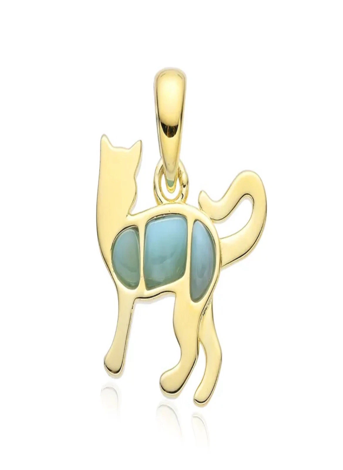Anhänger Larimar, Katze, 1,5cm, vergoldet