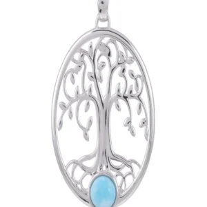 Anhänger Larimar, Lebensbaum, 4,1cm, rhodiniert