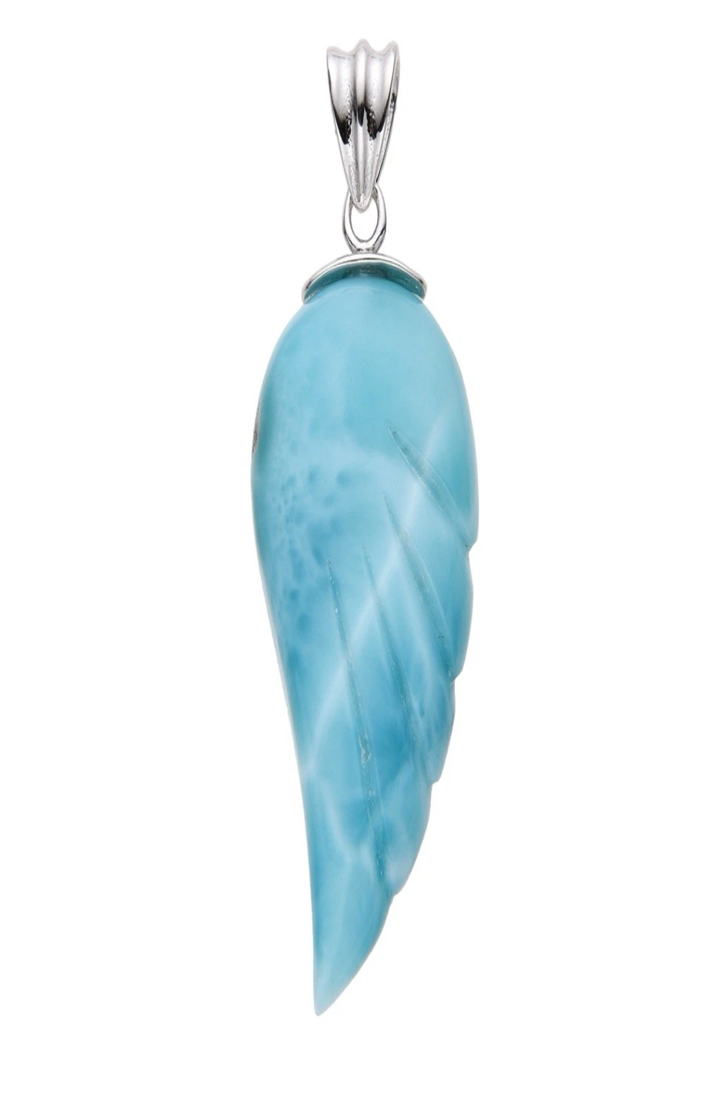 Anhänger Larimar, Engelsflügel (28 x 15mm), 4,0cm, rhodiniert