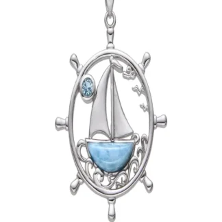 Anhänger Larimar, Steuerrad, 3,9cm, rhodiniert
