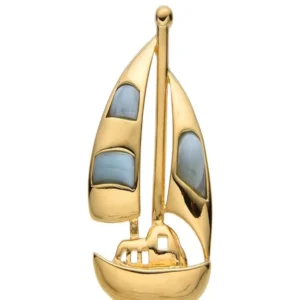 Anhänger Larimar, Segelschiff, 2,8cm, vergoldet