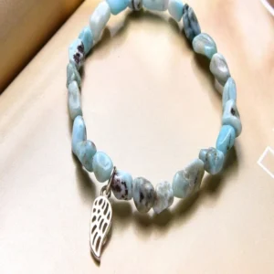 Armband, Larimar, 06mm Nuggets, Silber-Flügel, 15cm (für Kinder)