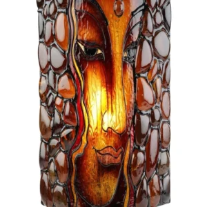 Bernsteinlampe Oval, Buddha / Yin Yang, rot, 30cm