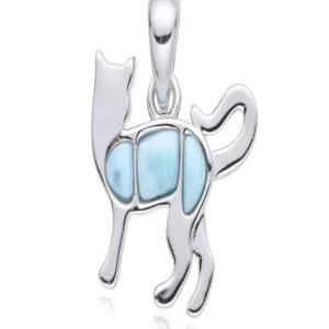 Anhänger Larimar, Katze, 1,5cm, rhodiniert