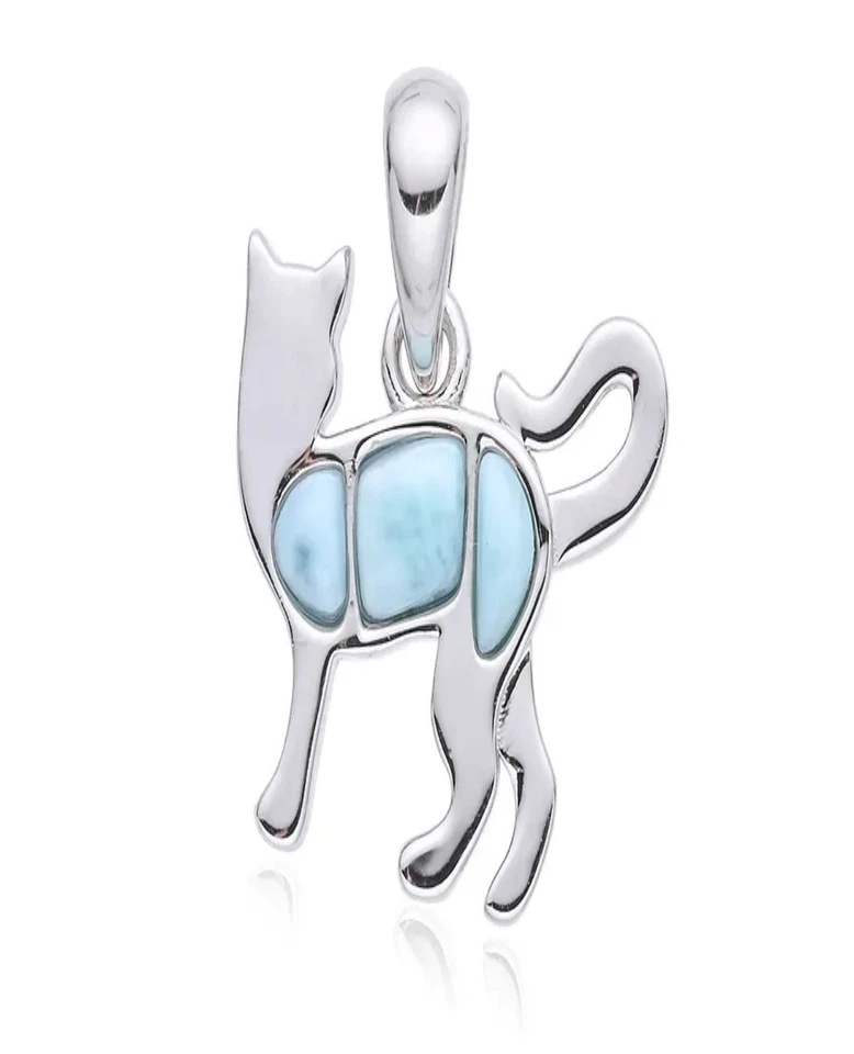 Anhänger Larimar, Katze, 1,5cm, rhodiniert